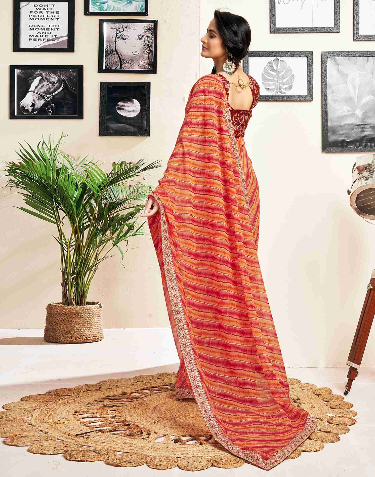 Red Georgette Printed Saree