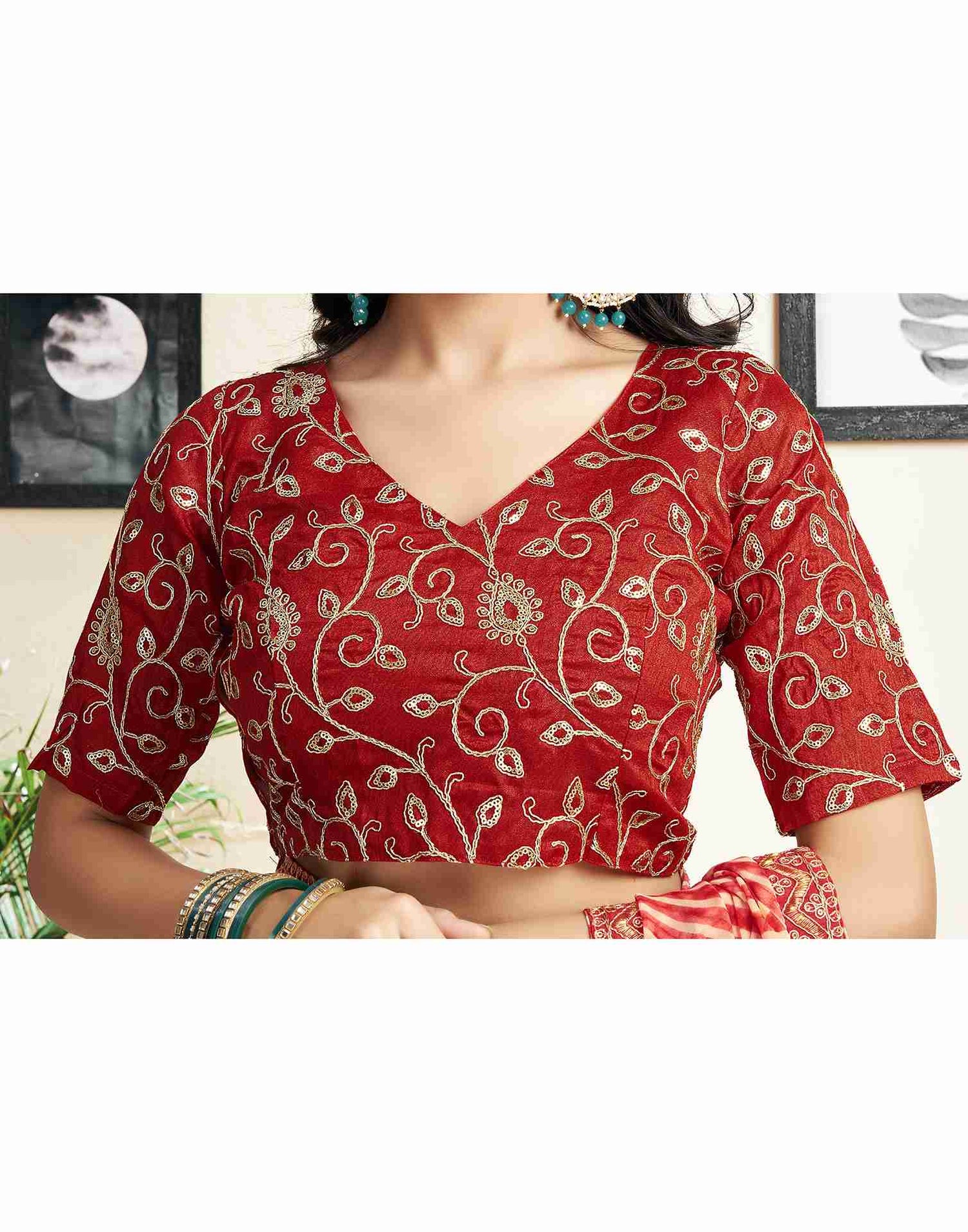 Red Georgette Printed Saree