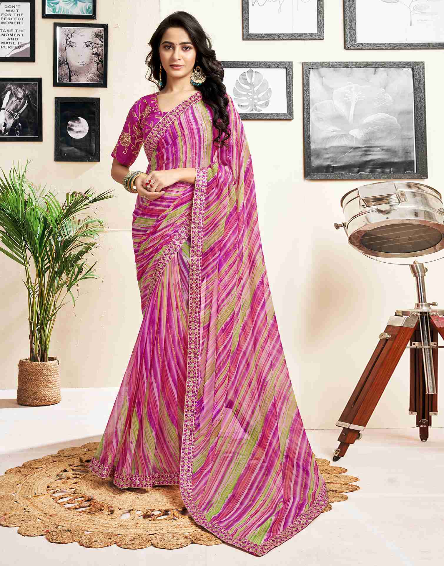 Magenta Georgette Printed Saree