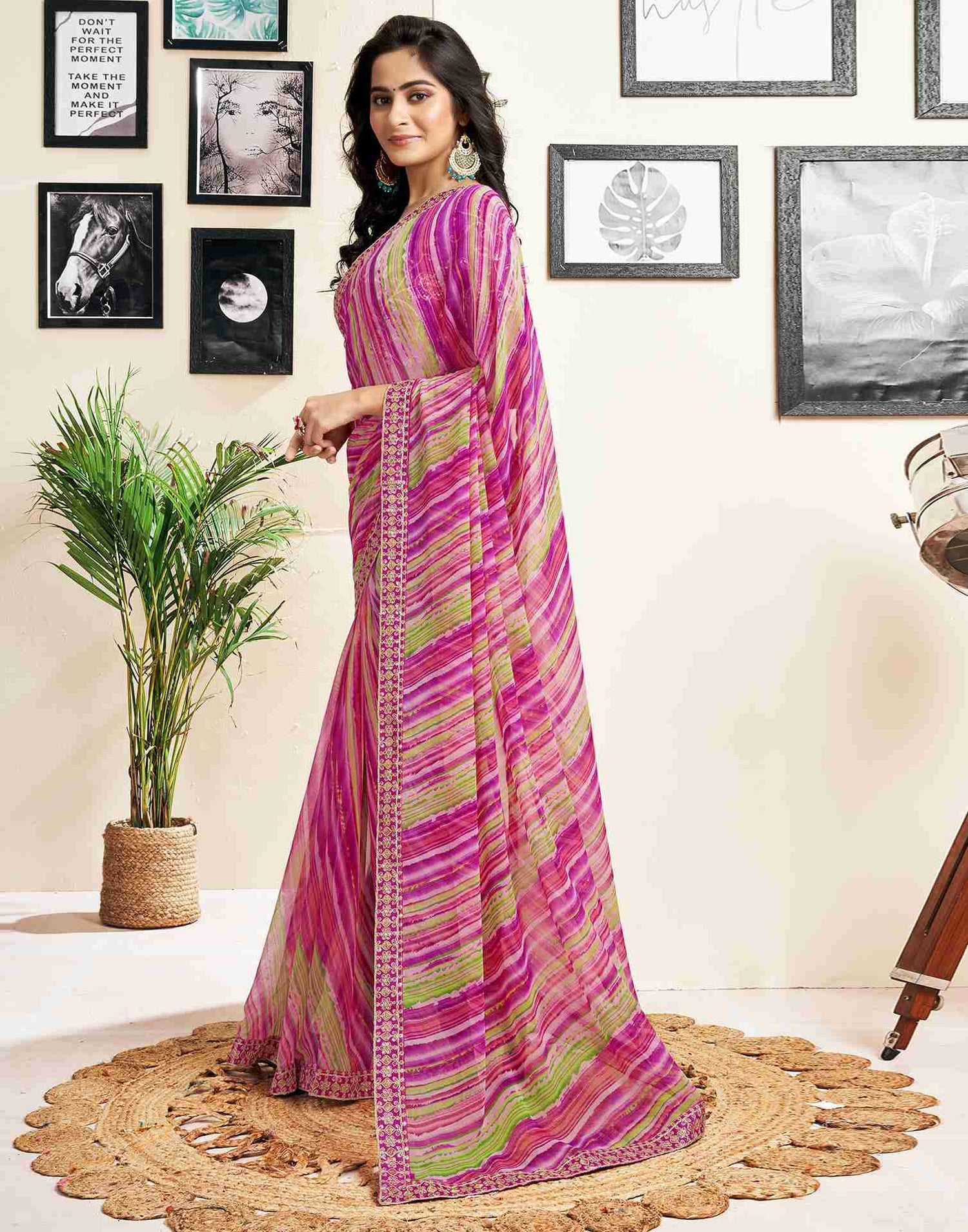 Magenta Georgette Printed Saree