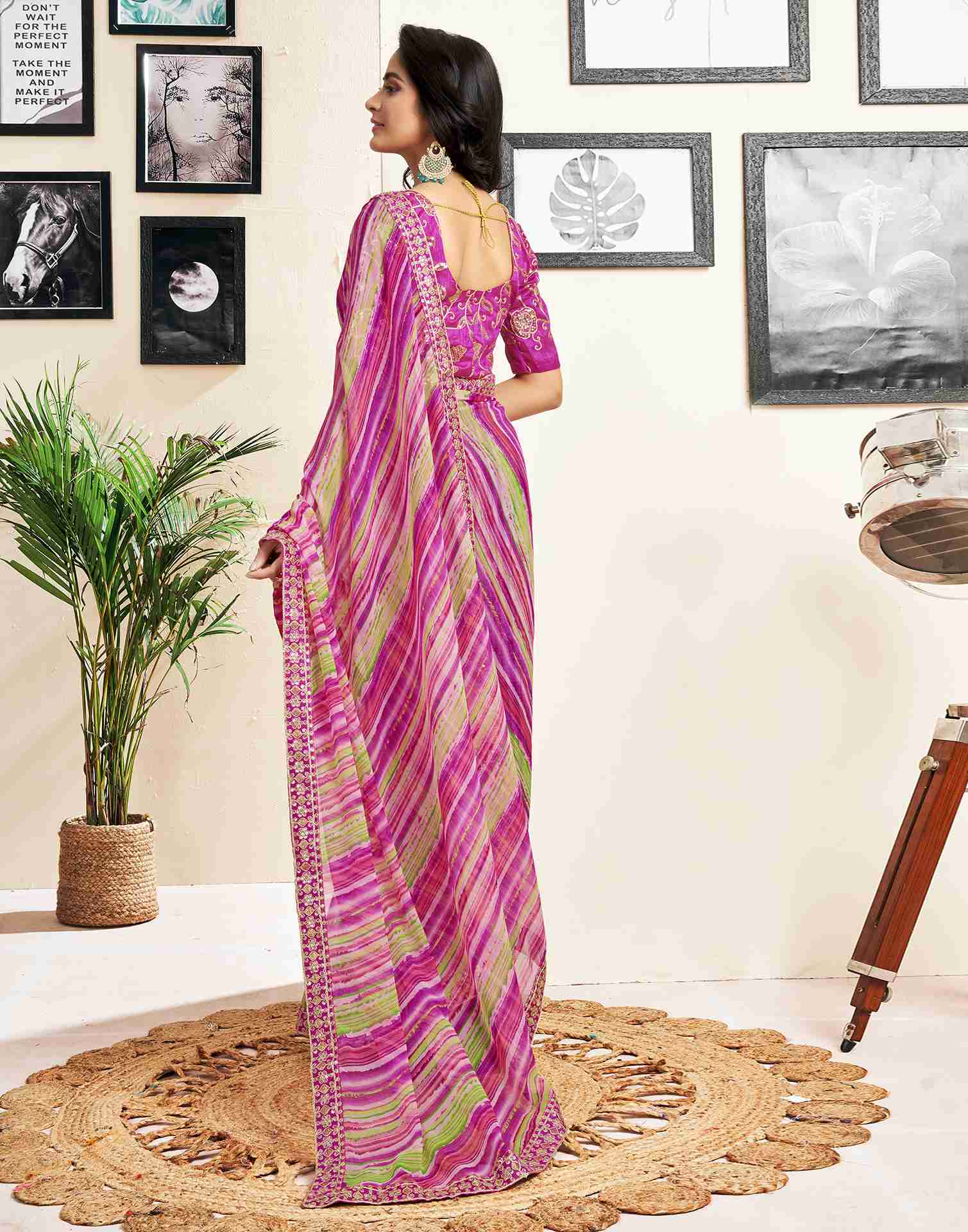 Magenta Georgette Printed Saree