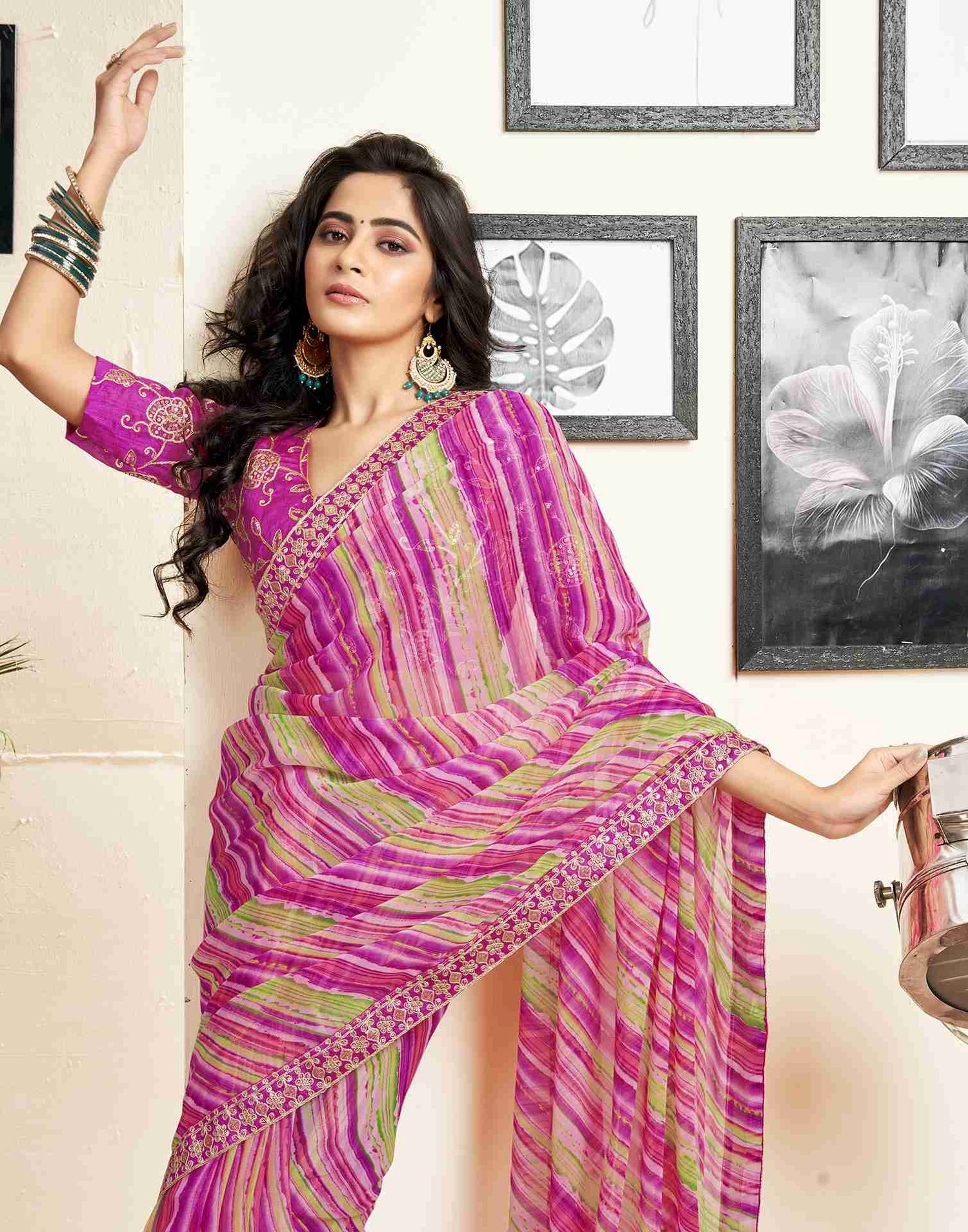 Magenta Georgette Printed Saree