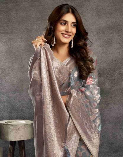 B1G1 Grey Silk Woven Jacquard Saree