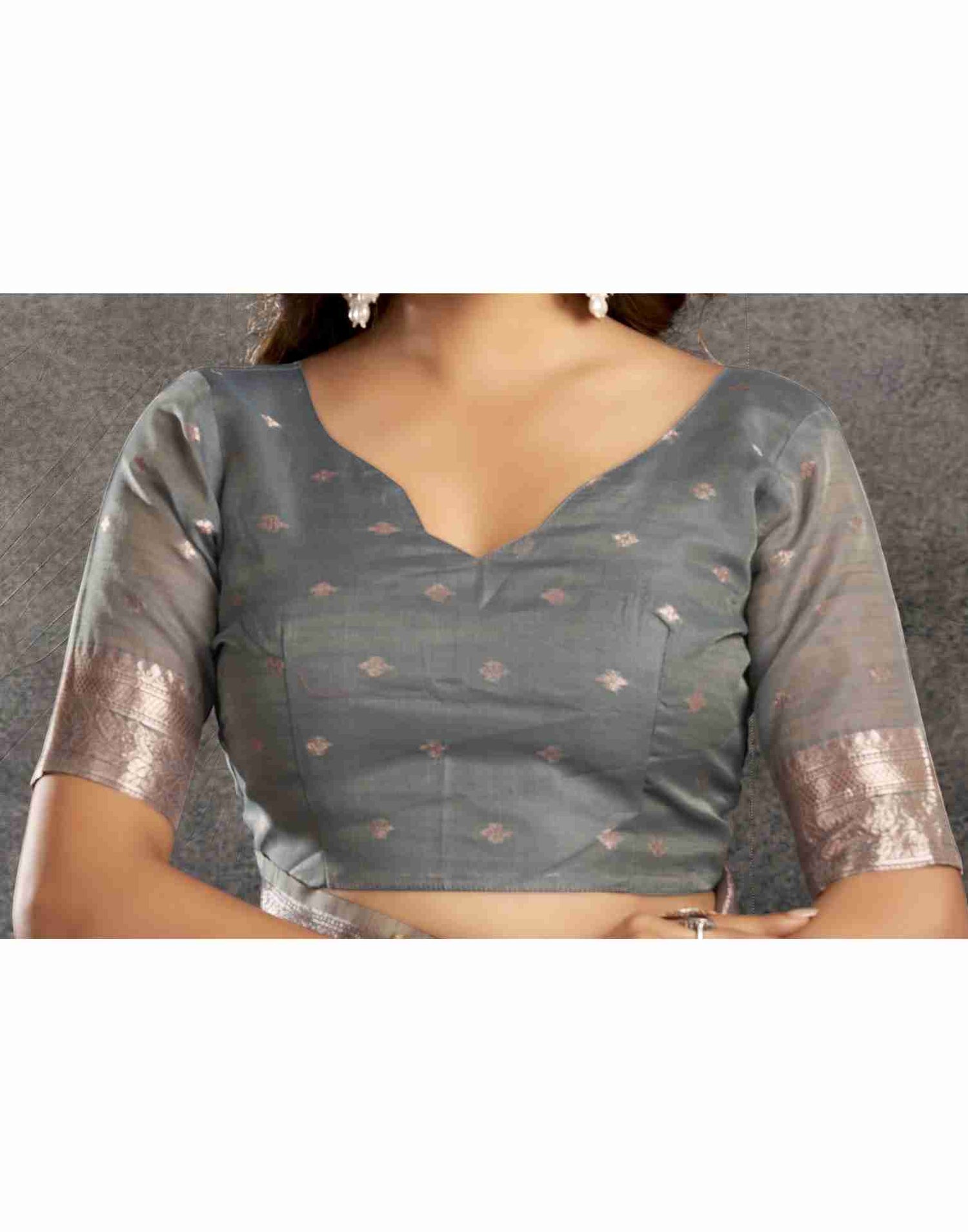 B1G1 Grey Silk Woven Jacquard Saree