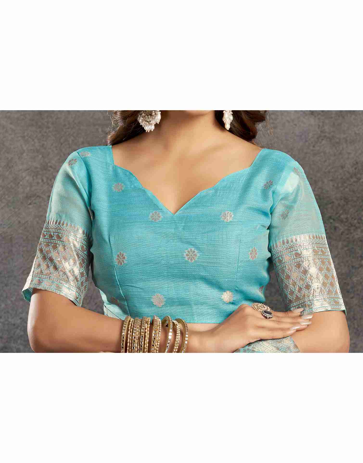 B1G1 Blue Silk Woven Jacquard Saree