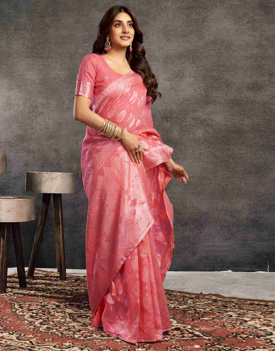 Punch Pink Silk Woven Saree