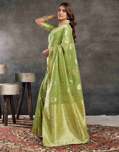 B1G1 Pista Green Silk Woven Jacquard Saree