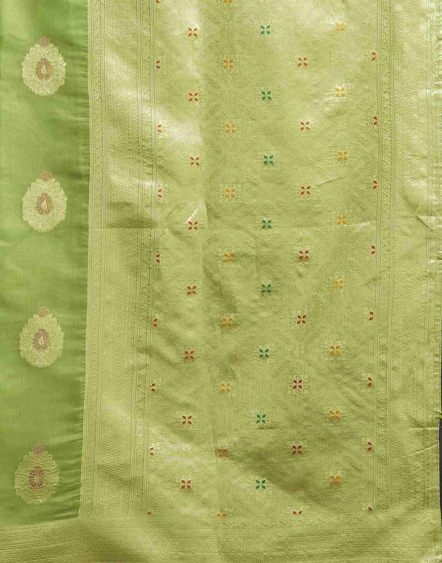 B1G1 Pista Green Silk Woven Jacquard Saree