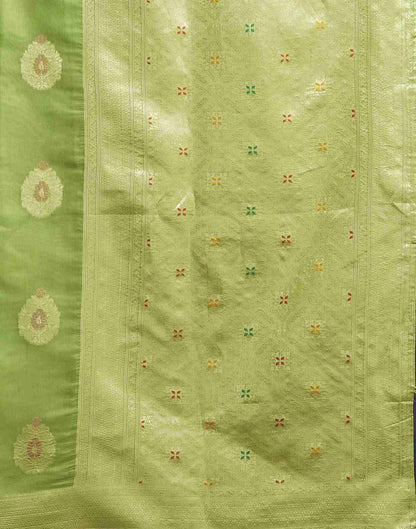 B1G1 Pista Green Silk Woven Jacquard Saree