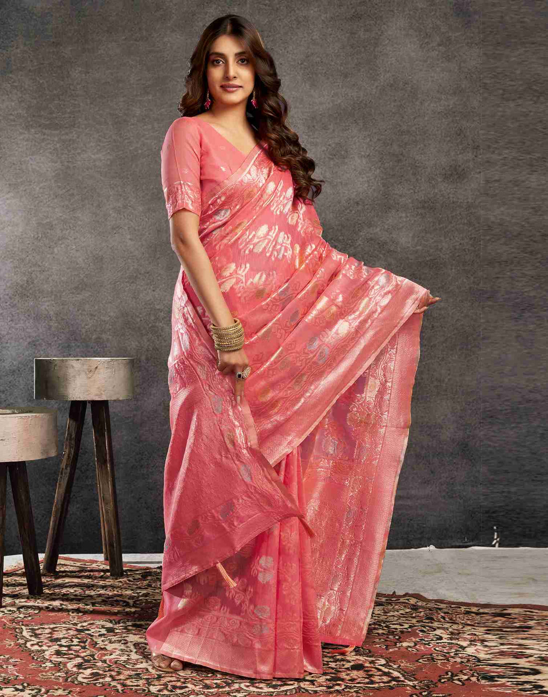 Punch Pink Silk Woven Saree