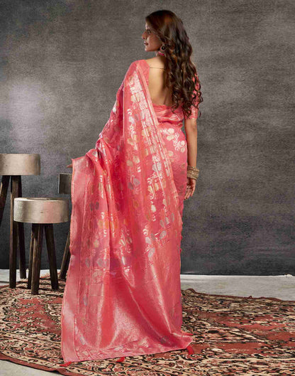 B1G1 Punch Pink Silk Woven Jacquard Saree