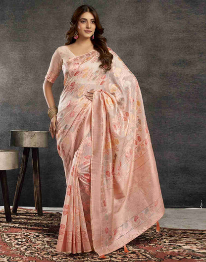 B1G1 Cream Silk Woven Jacquard Saree