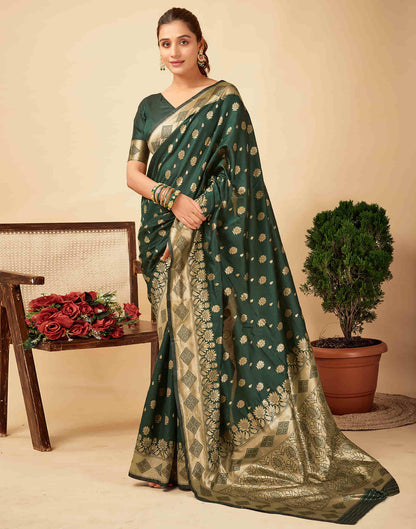 Dark Green Silk Woven Banarasi Saree