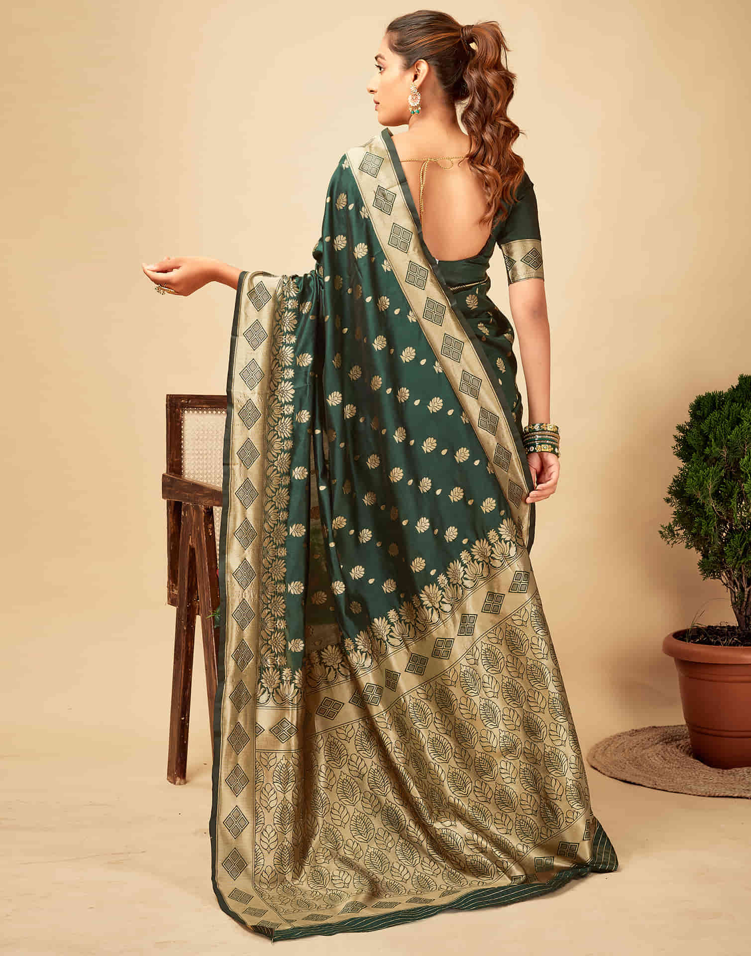 Dark Green Silk Woven Banarasi Saree