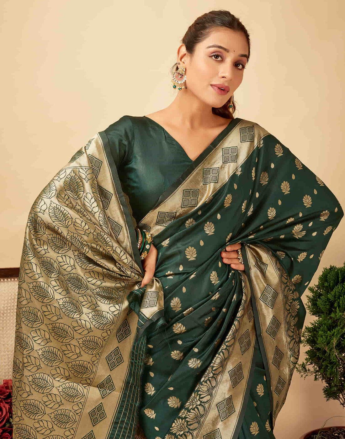 Dark Green Silk Woven Banarasi Saree