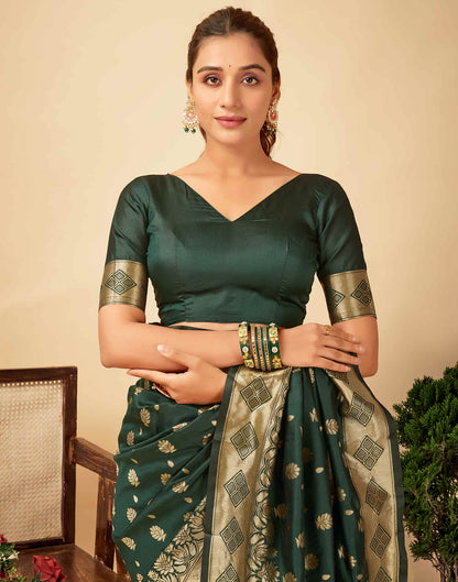 Dark Green Silk Woven Banarasi Saree