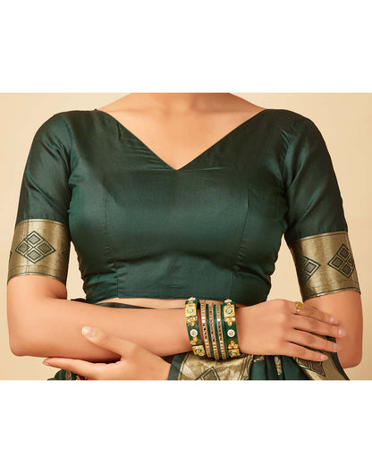 Dark Green Silk Woven Banarasi Saree