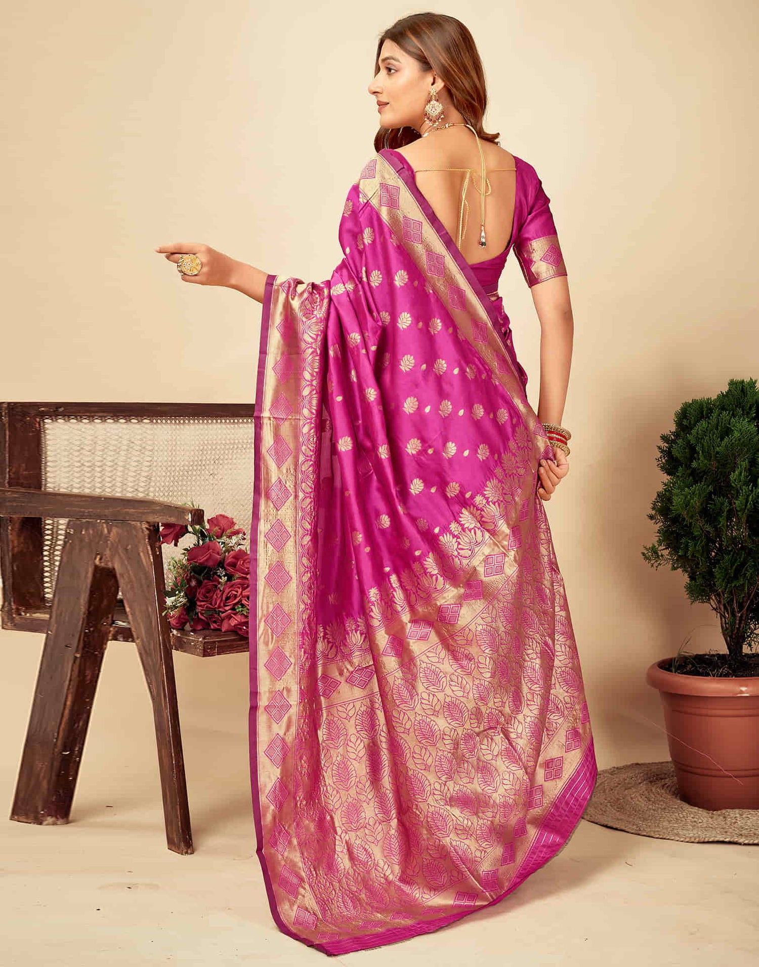 Magenta Woven Banarasi Silk Saree