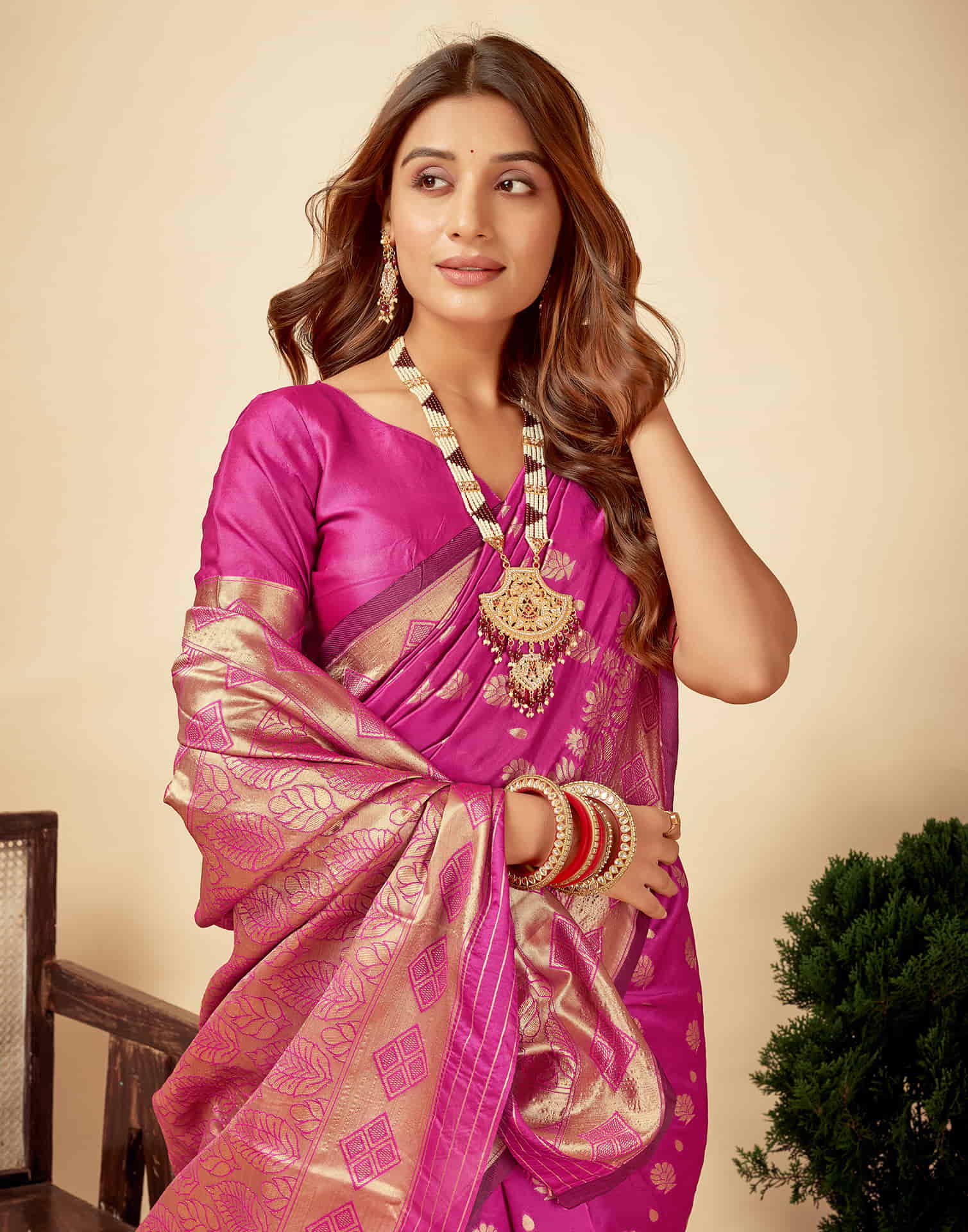 Magenta Woven Banarasi Silk Saree