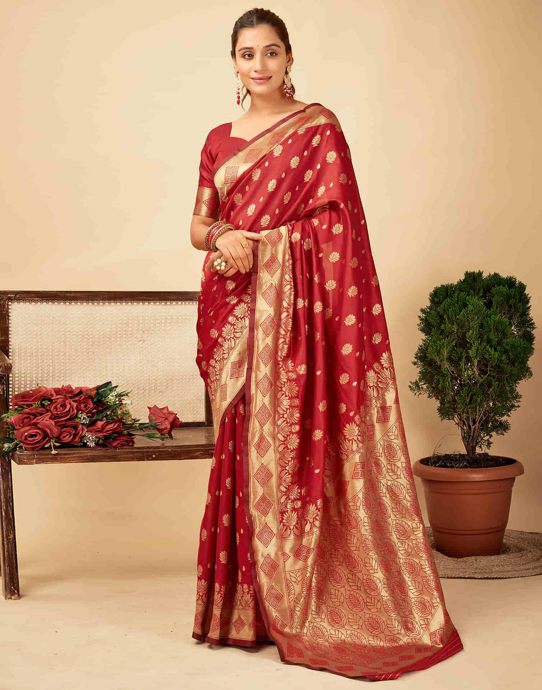 Red Silk Woven Banarasi Saree