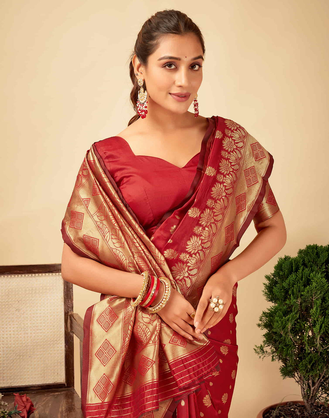 Red Silk Woven Banarasi Saree