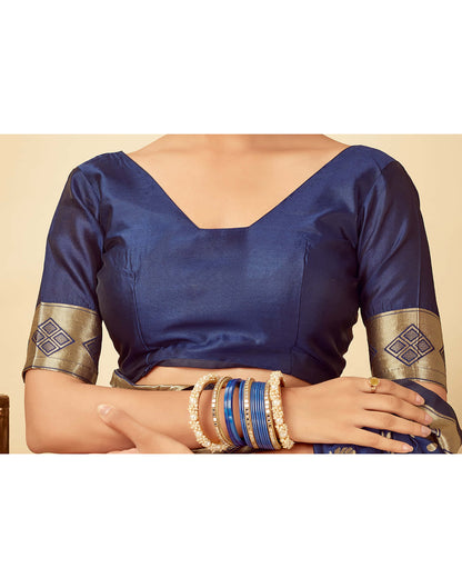 Navy Blue Silk Woven Banarasi Saree