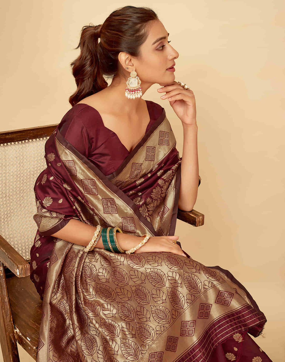 Dark Maroon Silk Woven Banarasi Saree