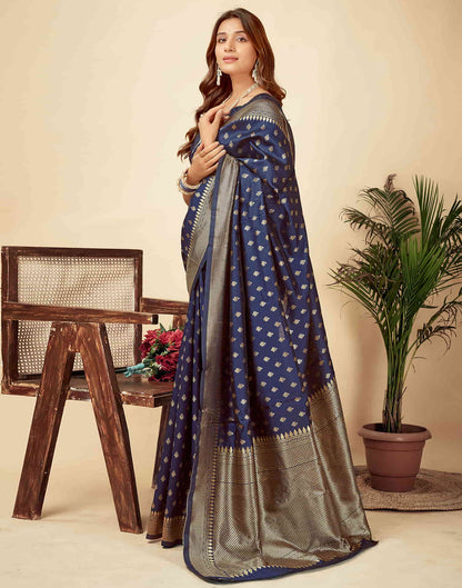 Navy Blue Woven Banarasi Silk Saree