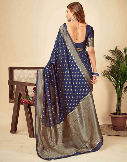 Navy Blue Woven Banarasi Silk Saree