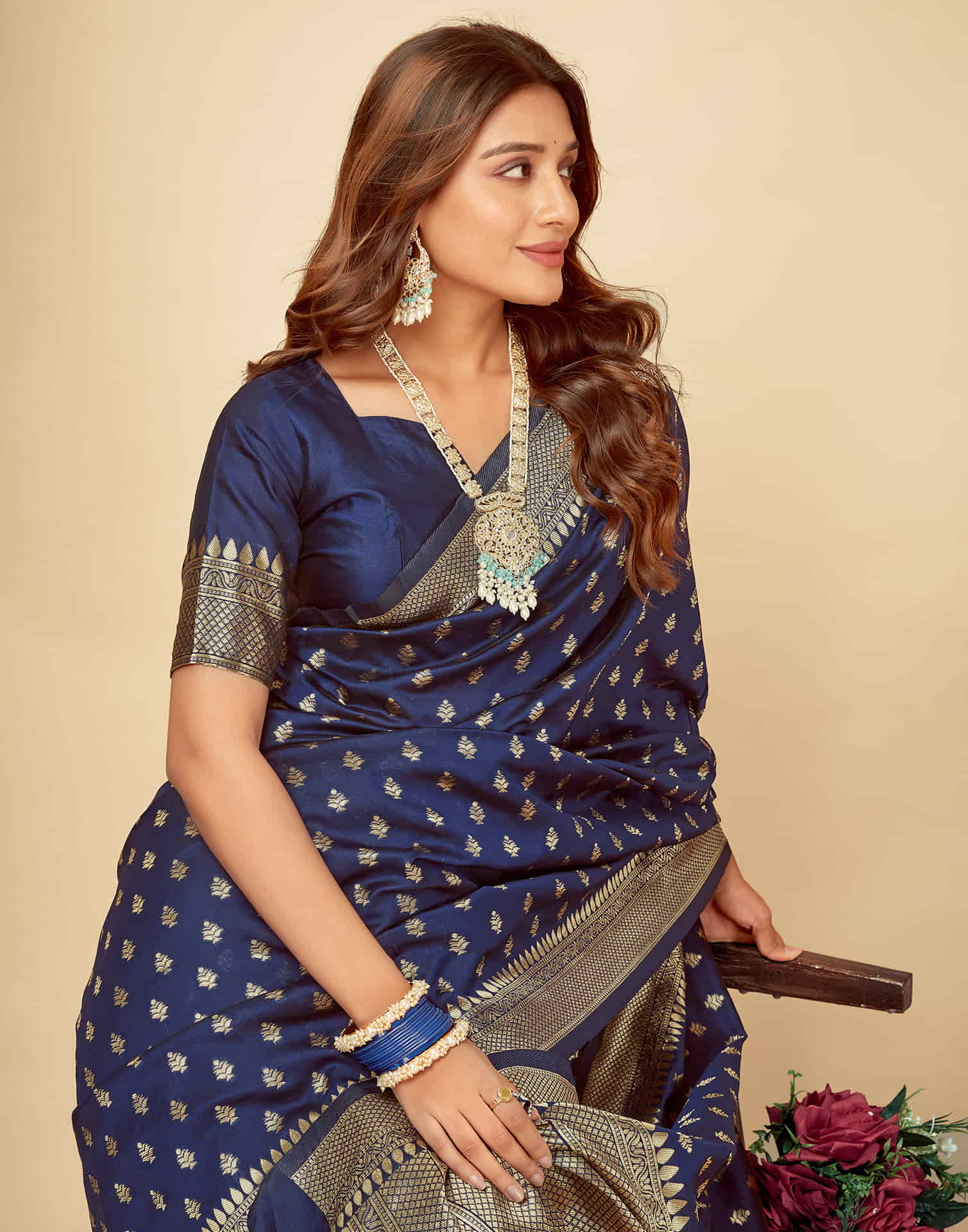 Navy Blue Woven Banarasi Silk Saree