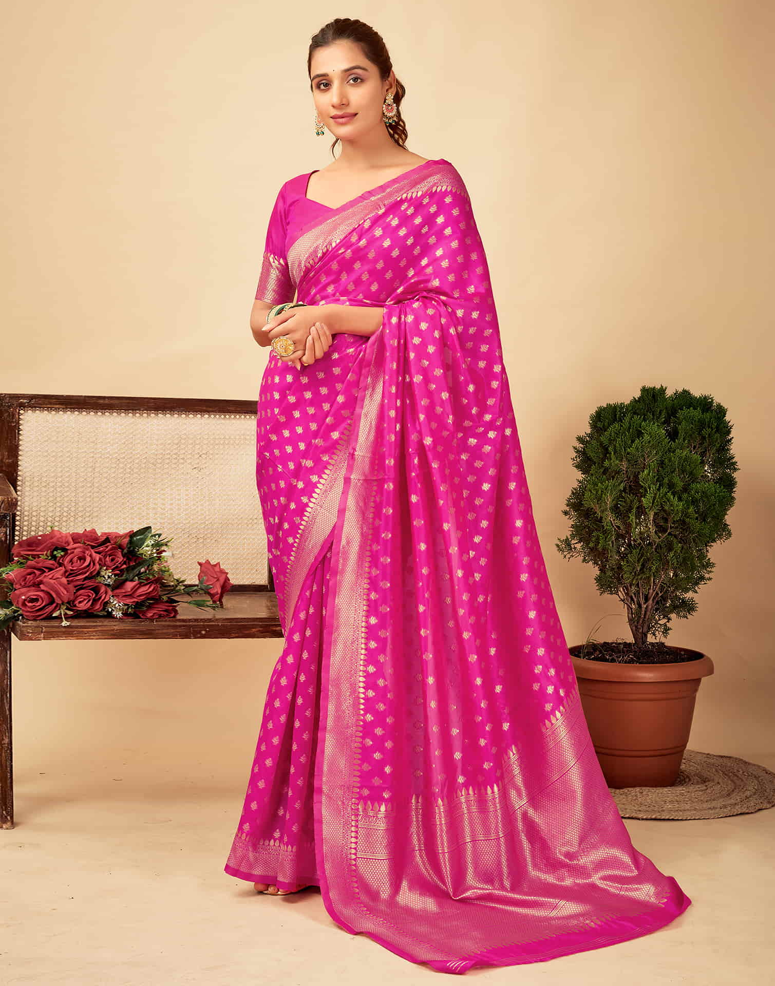 Magenta Silk Woven Banarasi Saree