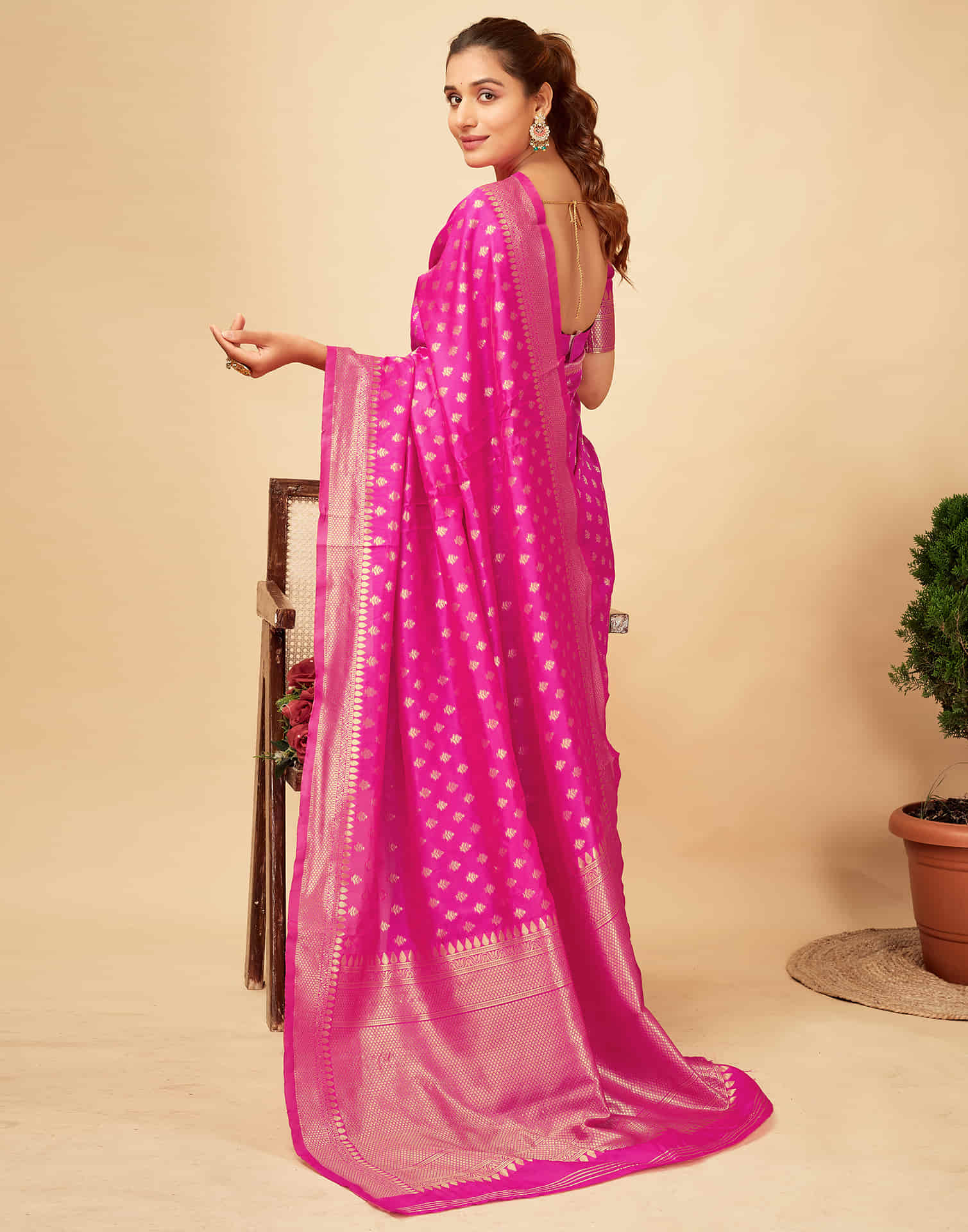 Magenta Silk Woven Banarasi Saree