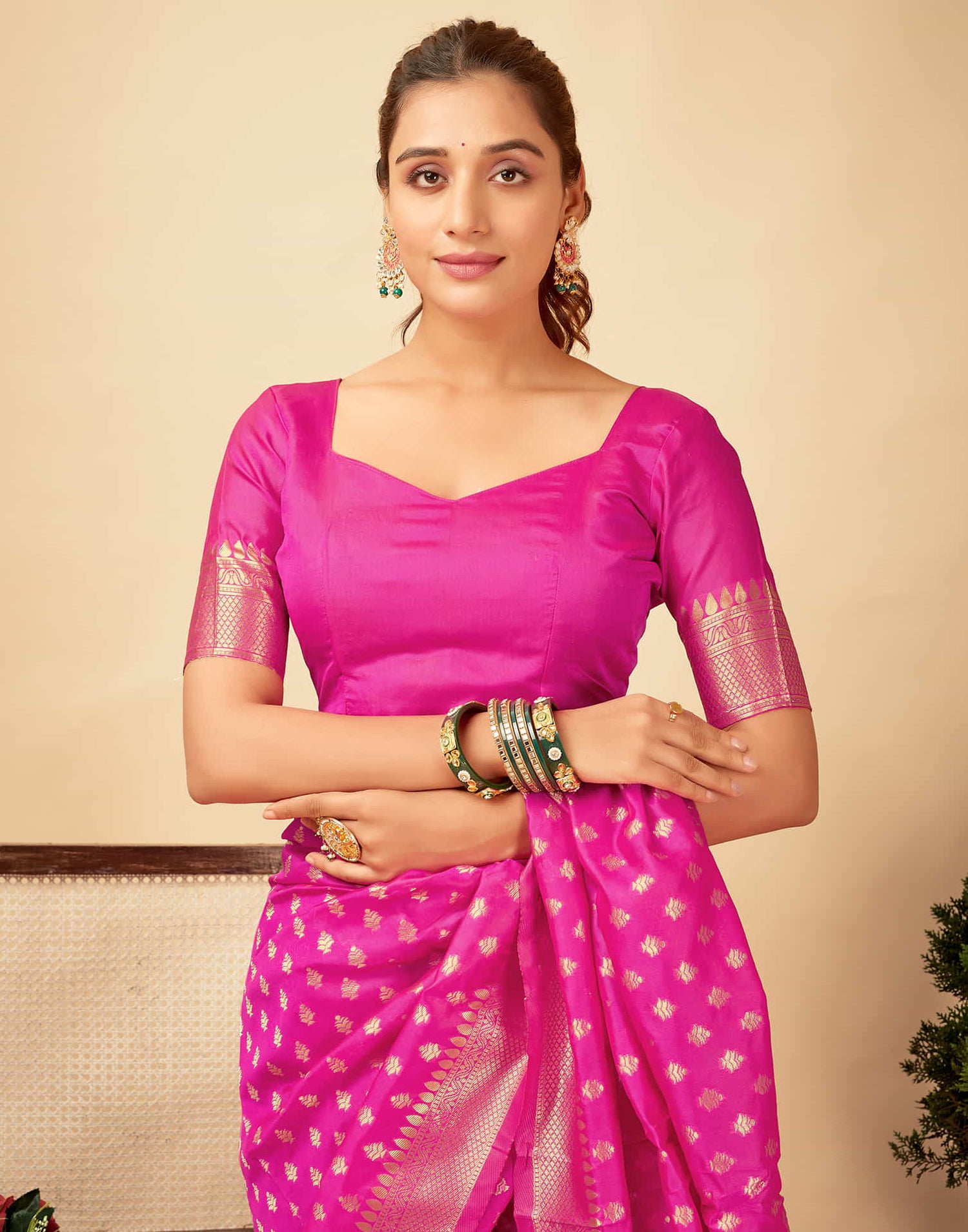 Magenta Silk Woven Banarasi Saree