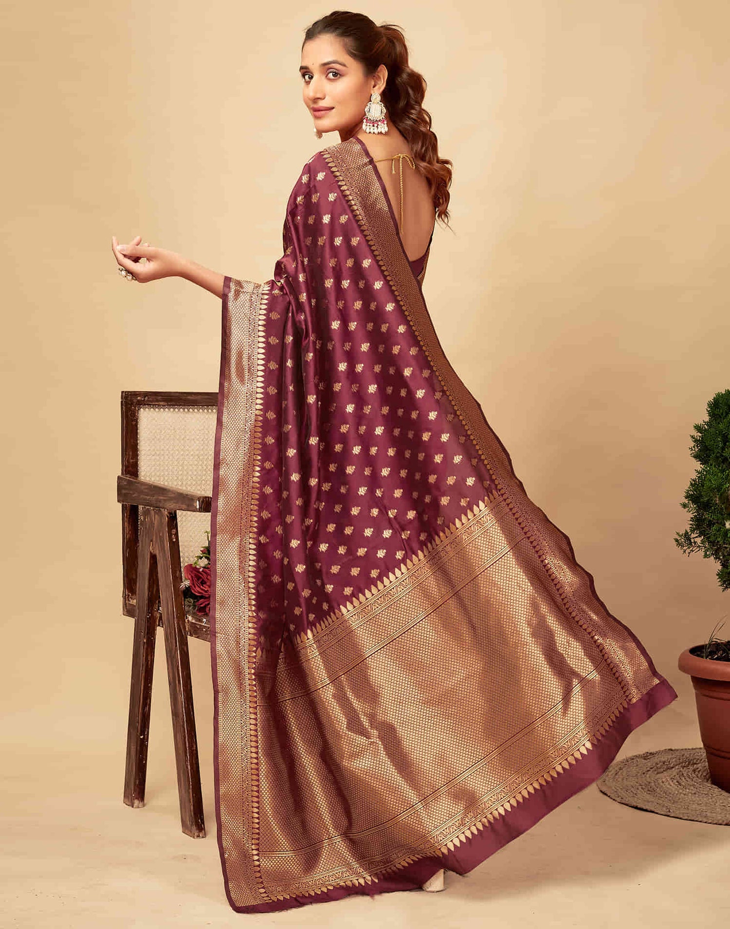 Dark Maroon Woven Banarasi Silk Saree