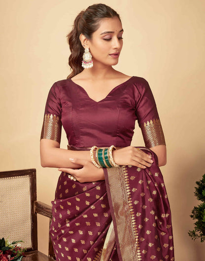 Dark Maroon Woven Banarasi Silk Saree