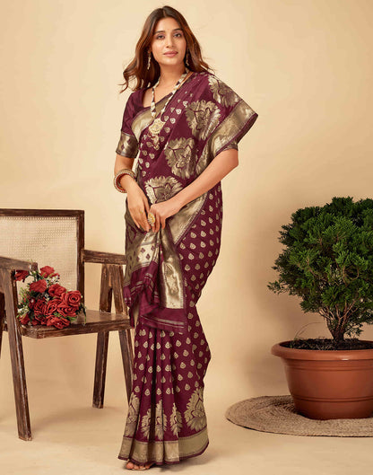 Dark Maroon Banarasi Silk Saree