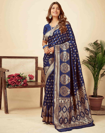 Navy Blue Woven Banarasi Silk Saree