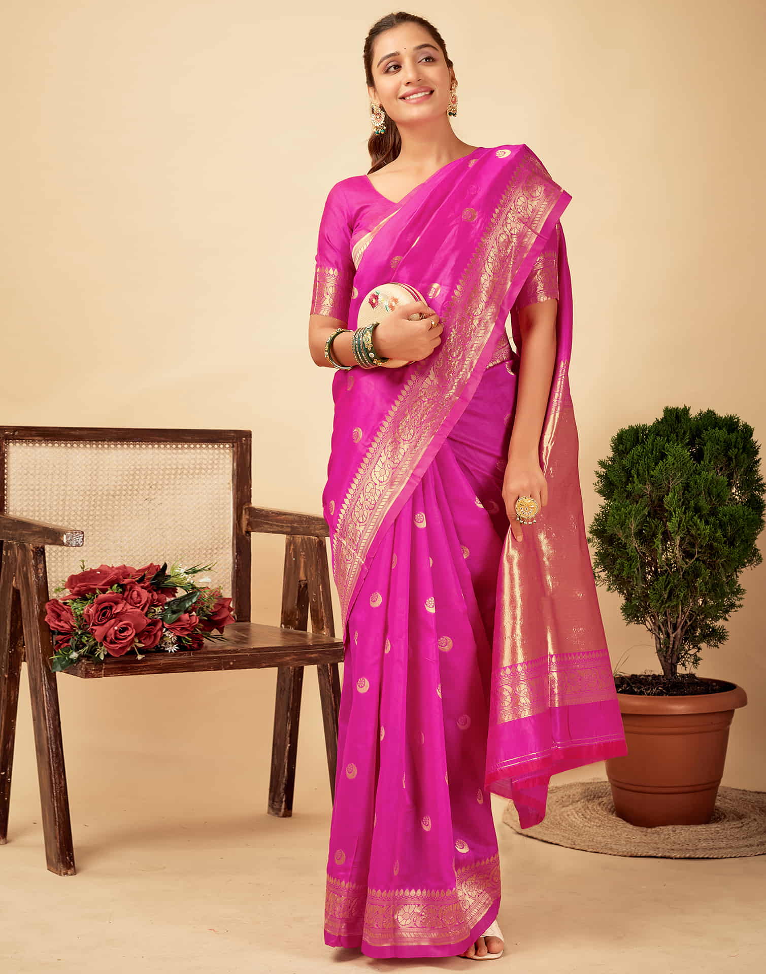 Pink Silk Woven Banarasi Saree