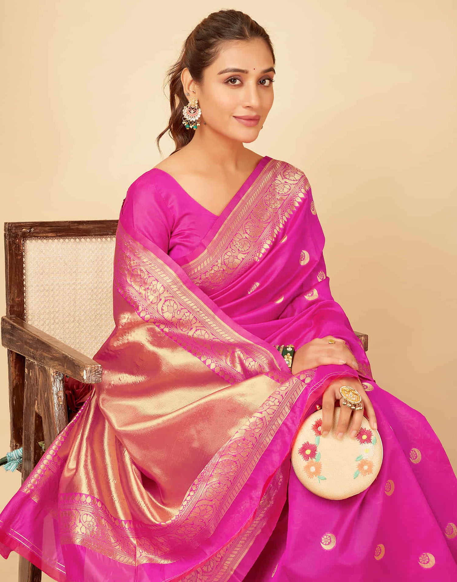 Pink Silk Woven Banarasi Saree