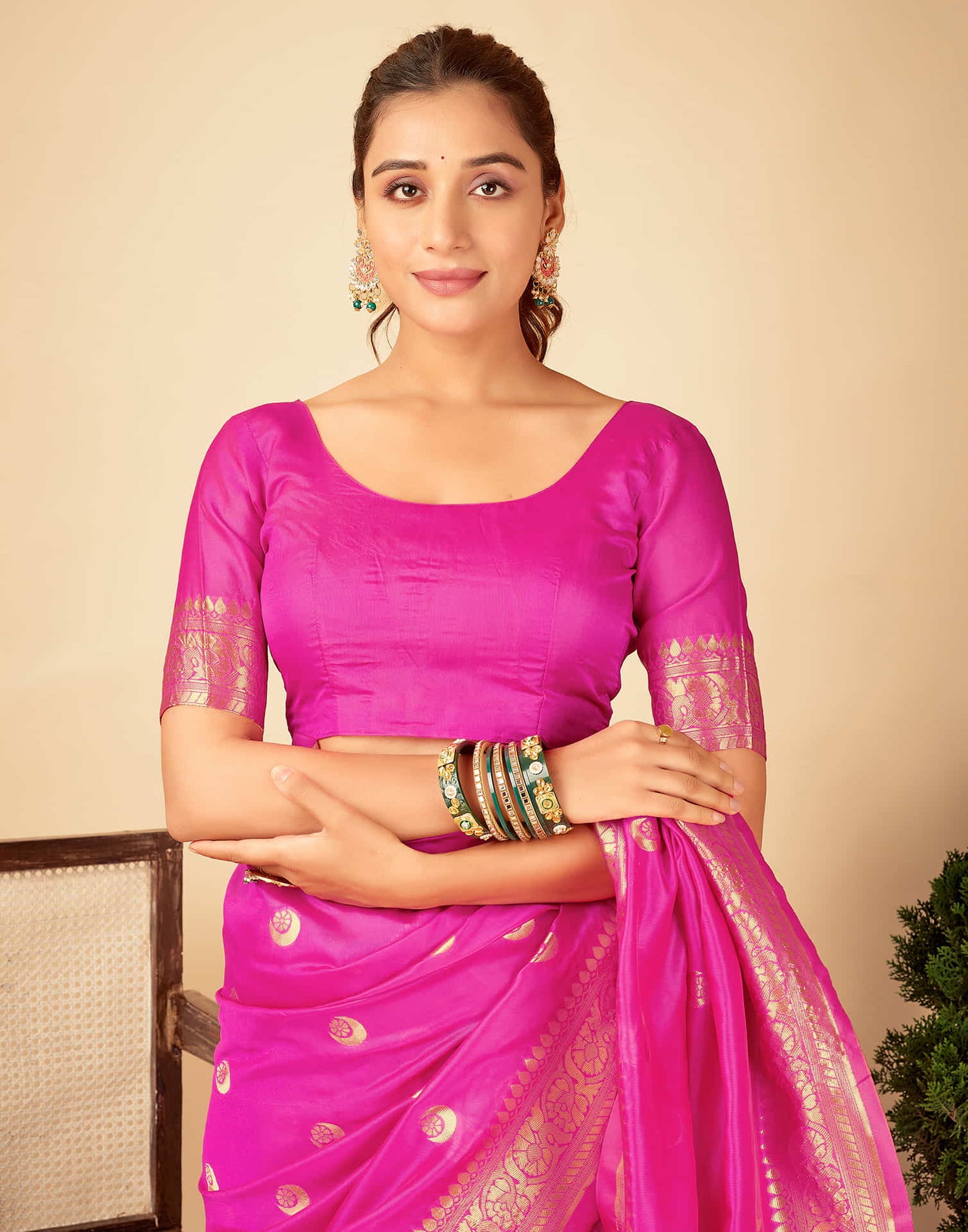 Pink Silk Woven Banarasi Saree