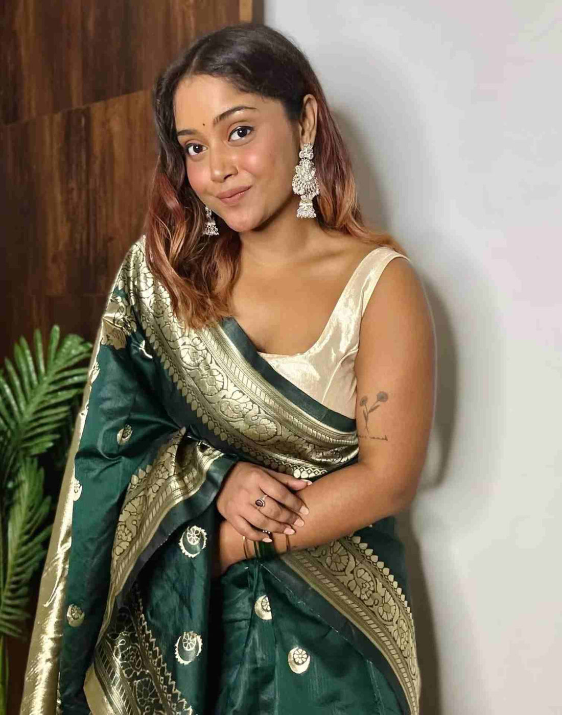 Dark Green Silk Banarasi Saree