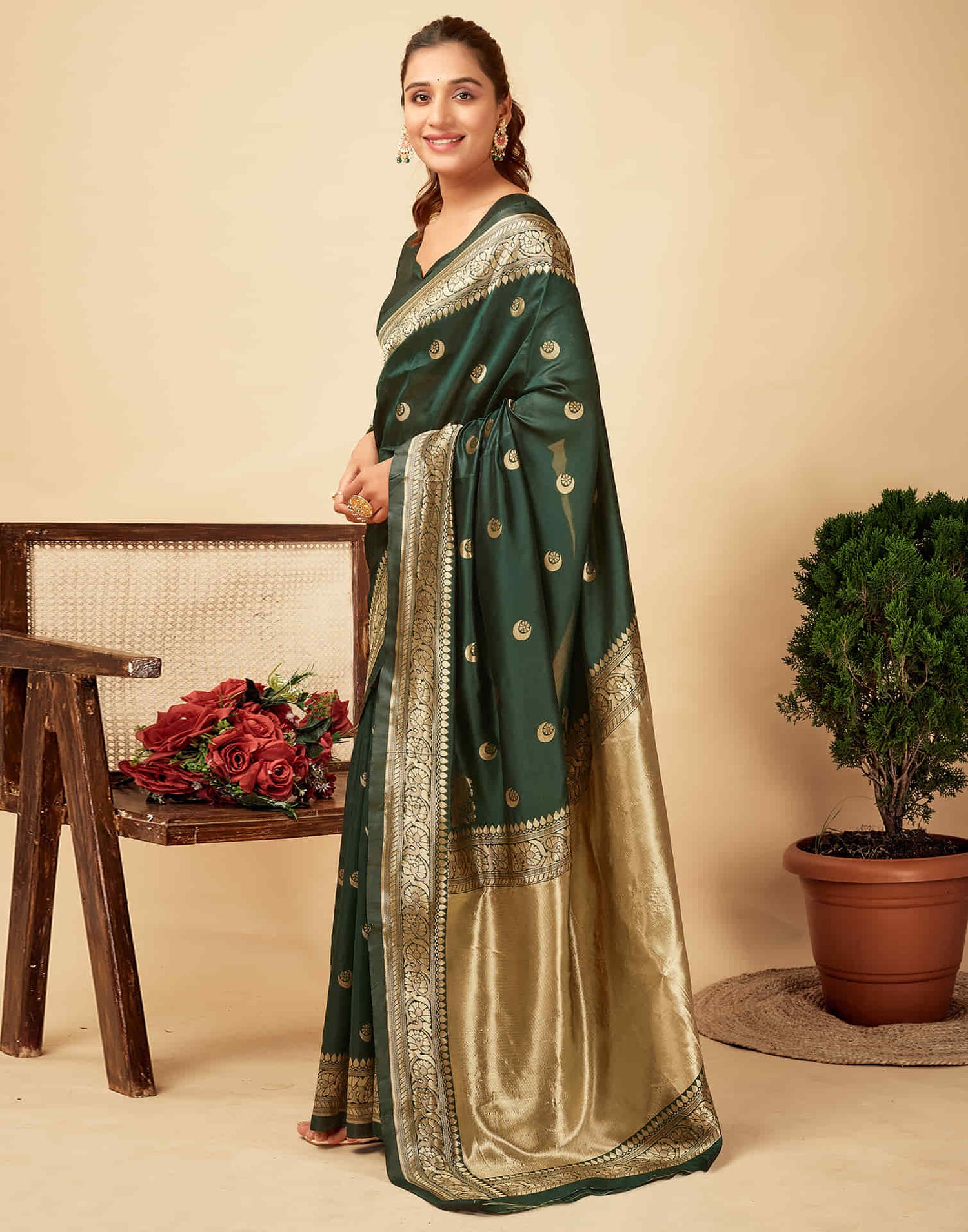 Dark Green Silk Woven Banarasi Saree