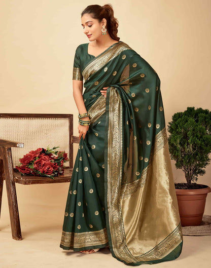 Dark Green Silk Banarasi Saree