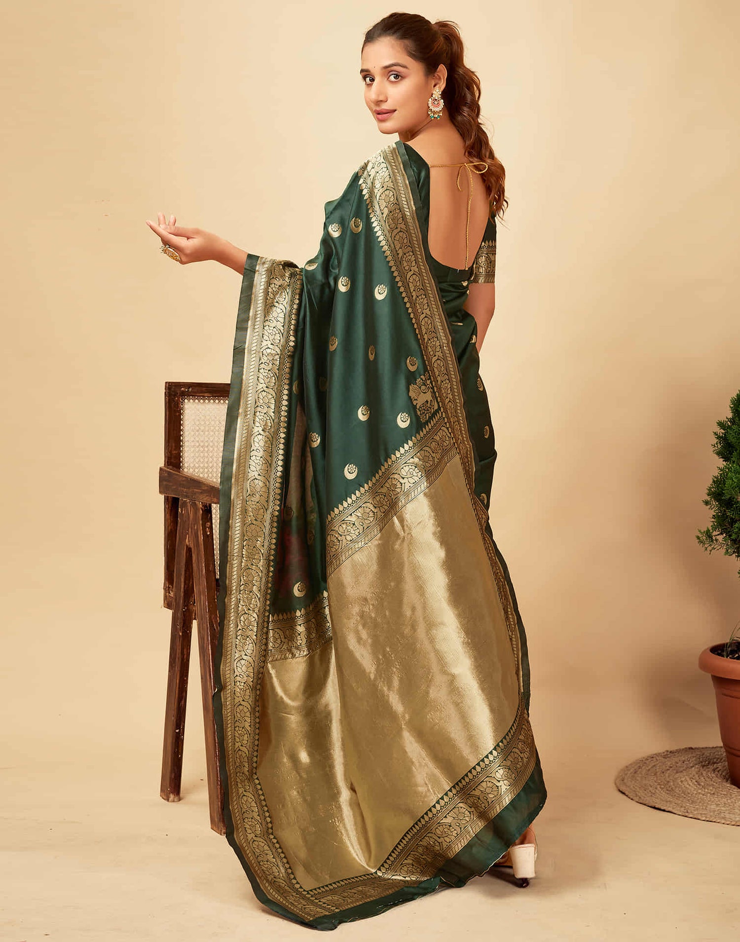 Dark Green Silk Banarasi Saree