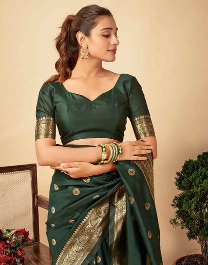 Dark Green Silk Banarasi Saree