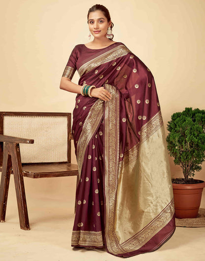 Dark Maroon Silk Woven Banarasi Saree