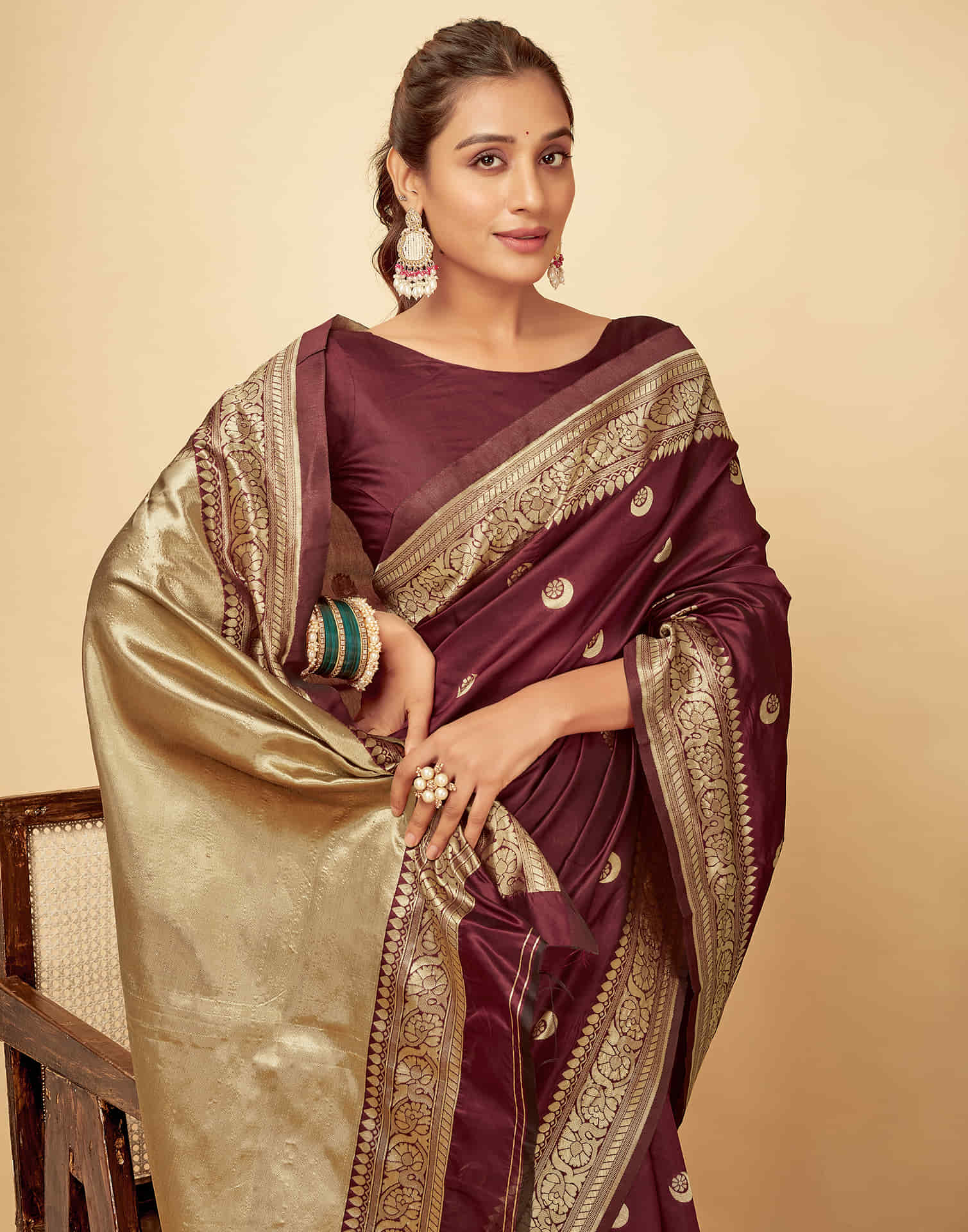 Dark Maroon Silk Woven Banarasi Saree