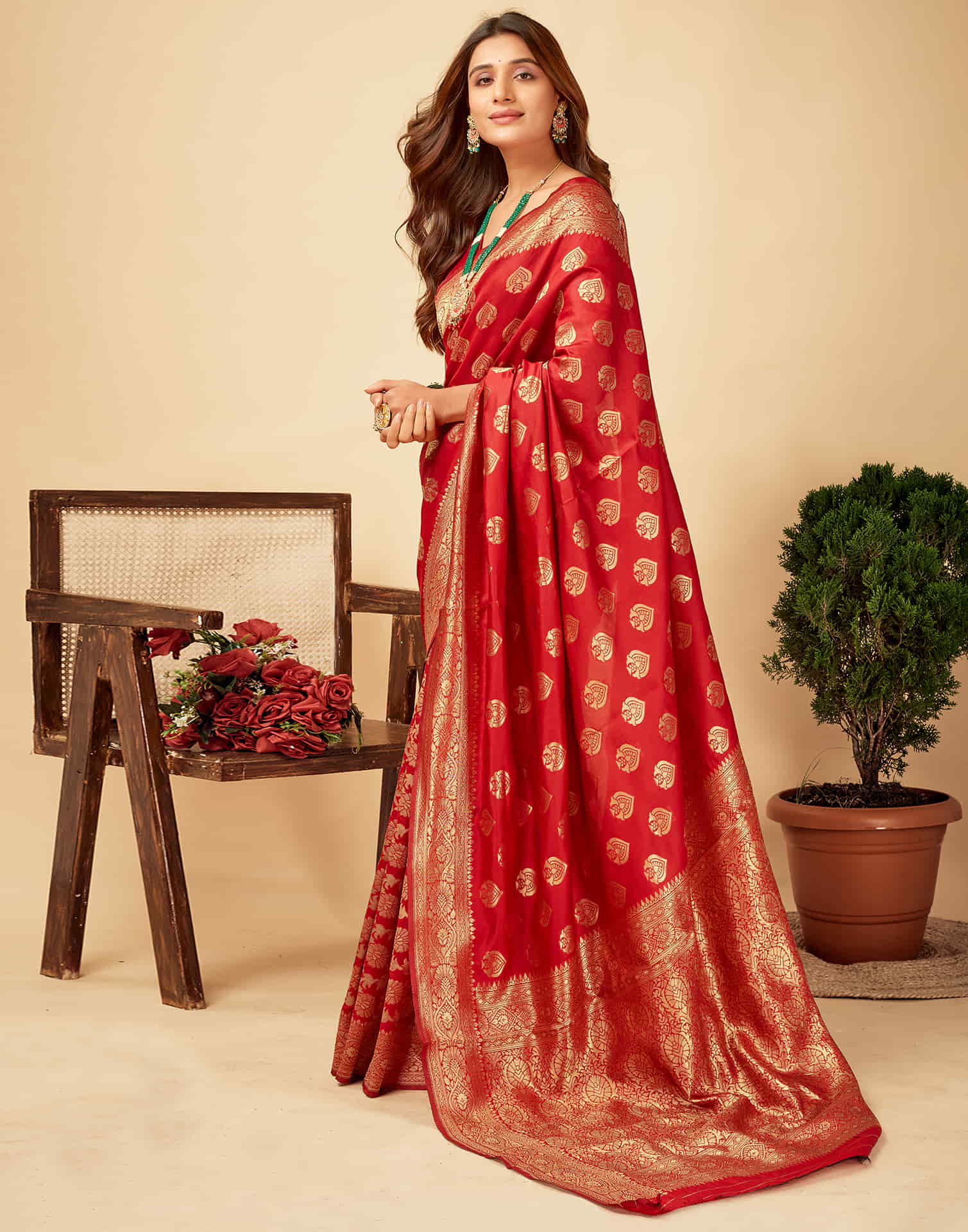 Red Woven Banarasi Silk Saree