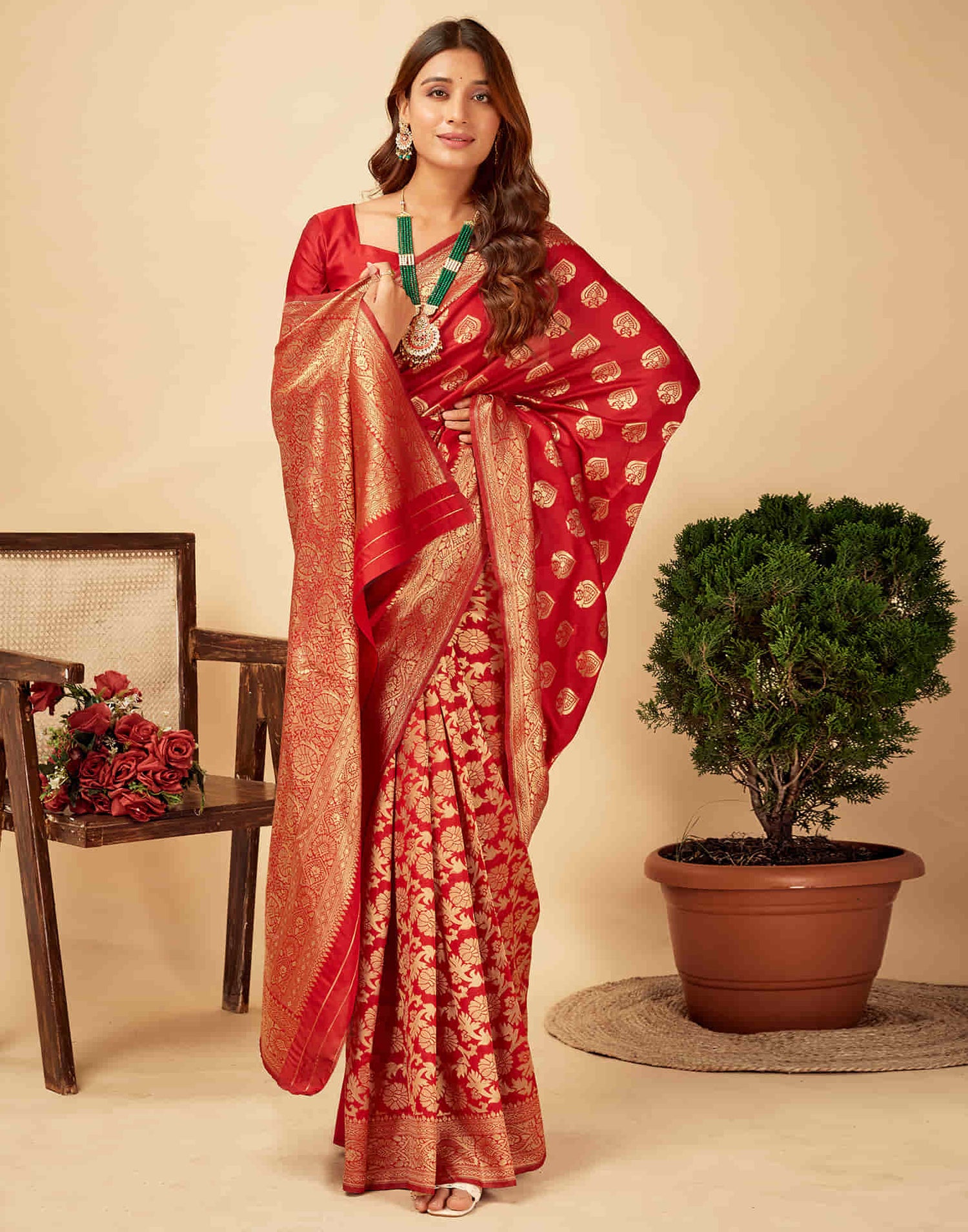 Red Woven Banarasi Silk Saree