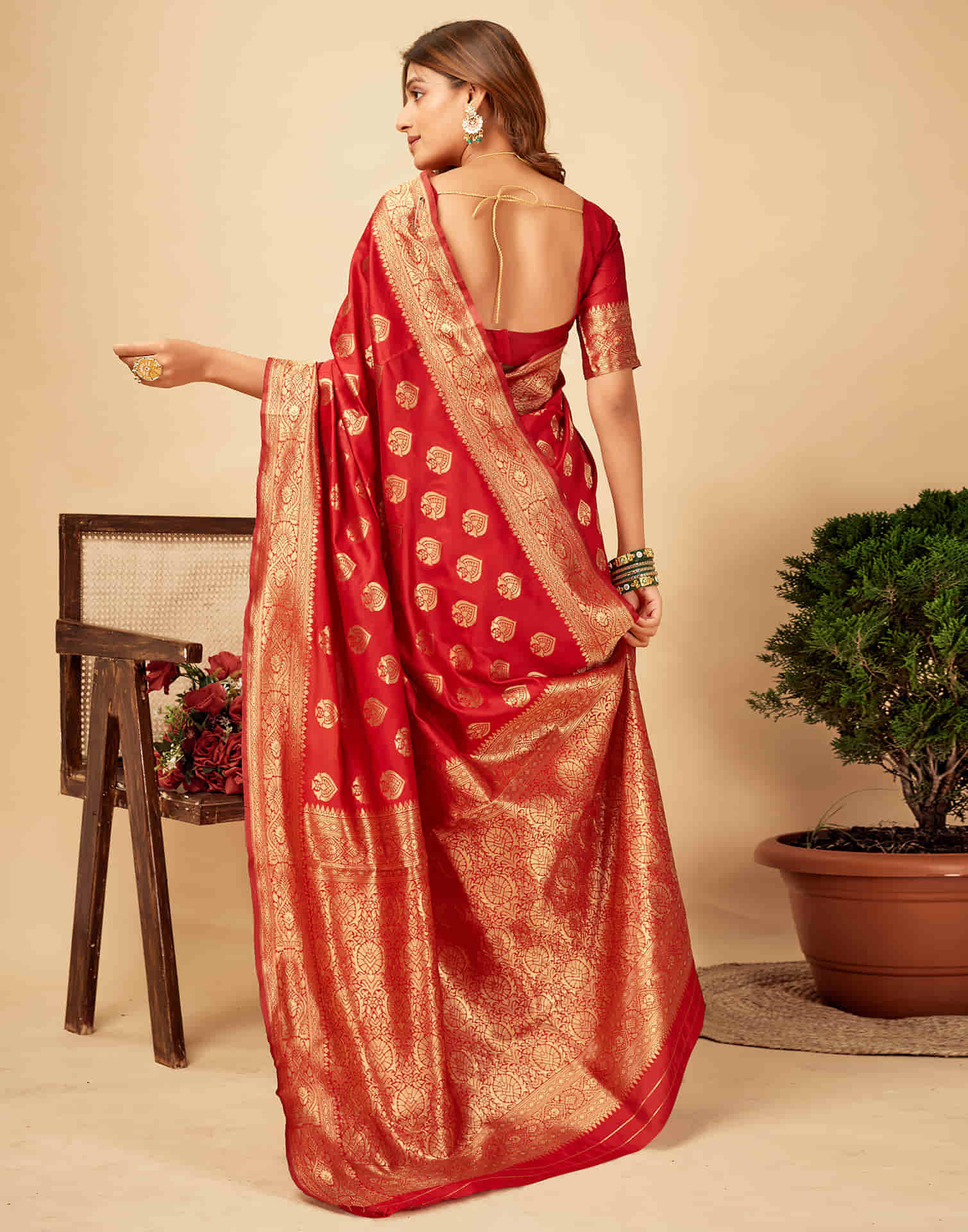 Red Woven Banarasi Silk Saree